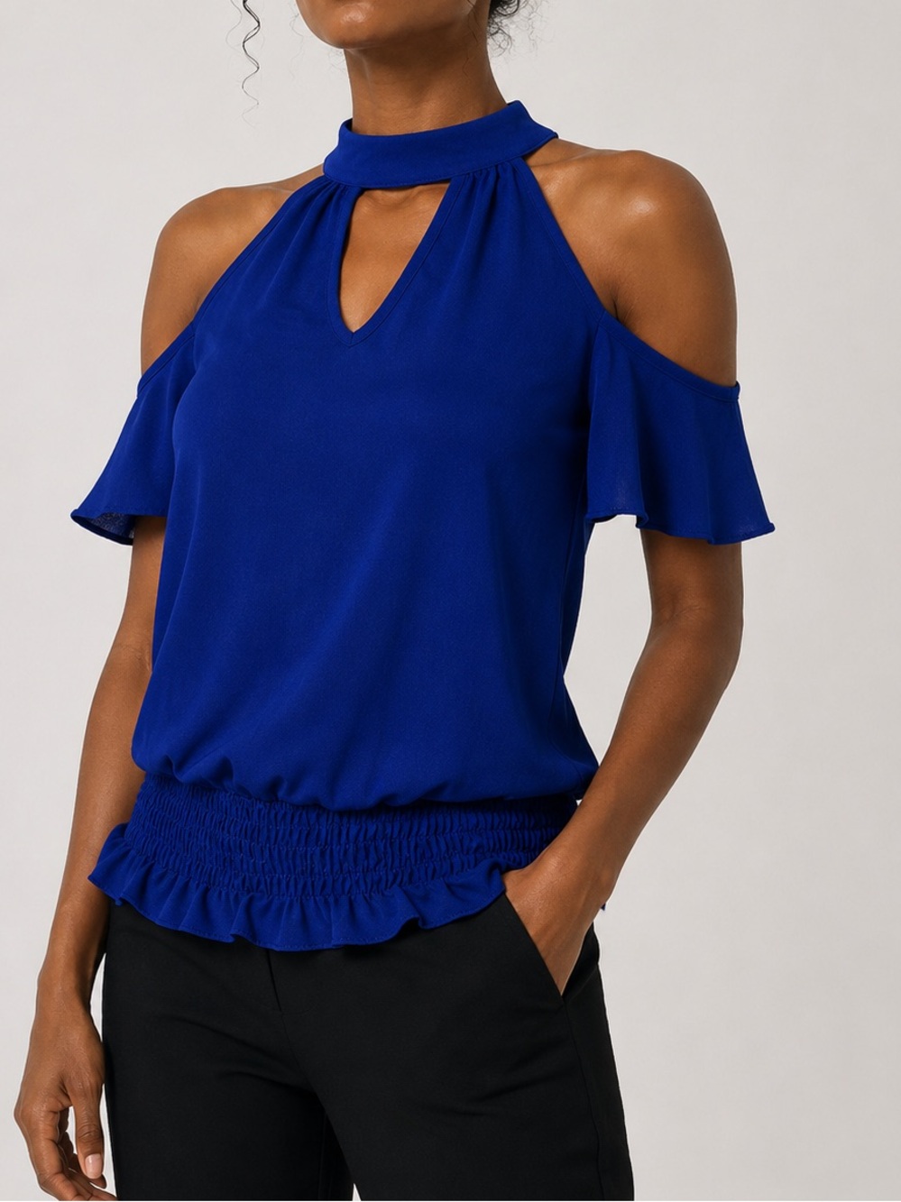 *NWT* MOA MOA Royal Blue Keyhole Cold Shoulder Blouse